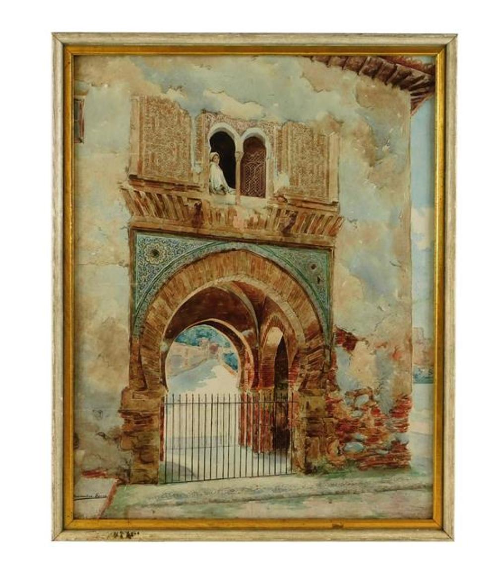 Appraisal: I Hernandez Gomez watercolor th C depicts Orientalist scene with