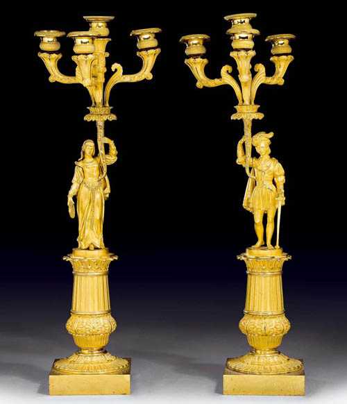 Appraisal: PAIR OF GILT BRONZE CANDELABRAS Napol on III Paris circa