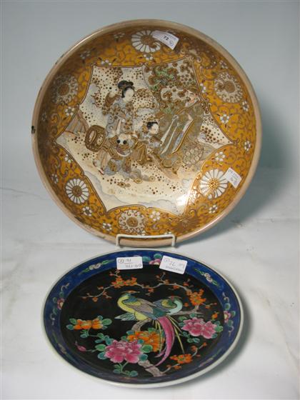 Appraisal: A Satsuma bowl and bird decorated plateWith the bowl styled