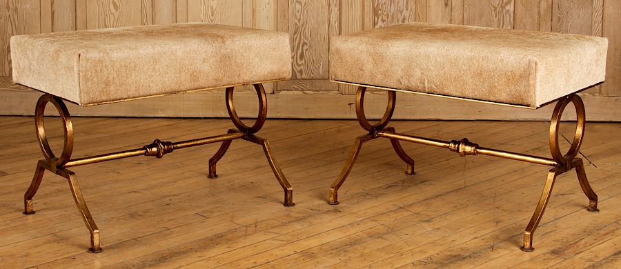 Appraisal: PAIR GILT IRON STOOLS MANNER OF GILBERT POILLERAT A pair