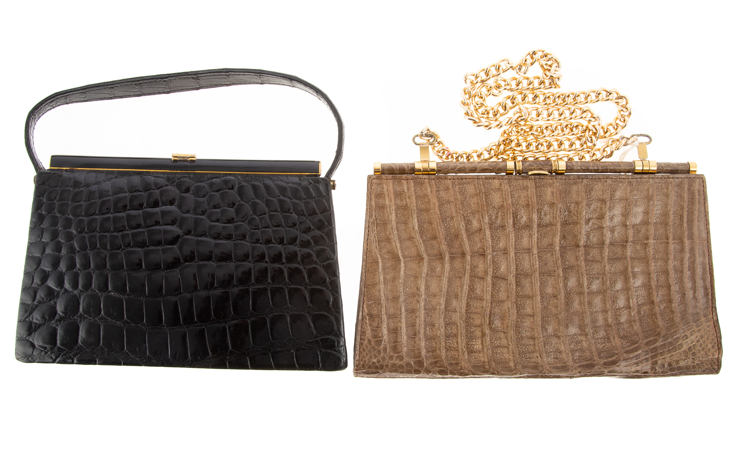 Appraisal: TWO EXOTIC SKIN HANDBAGS including a French black alligator and