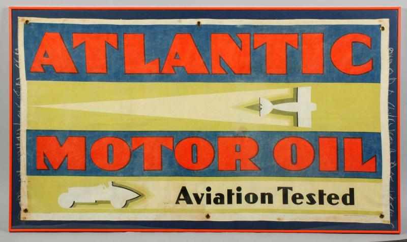 Appraisal: Heavy Linen Atlantic Motor Oil Banner s to s Framed