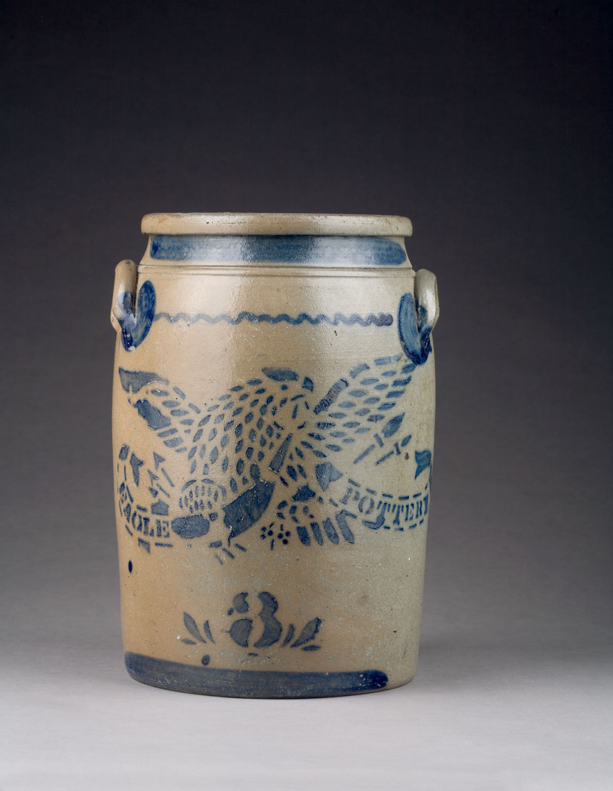 Appraisal: AMERICAN STONEWARE quot EAGLE POTTERY quot CROCK WITH EAGLE AND