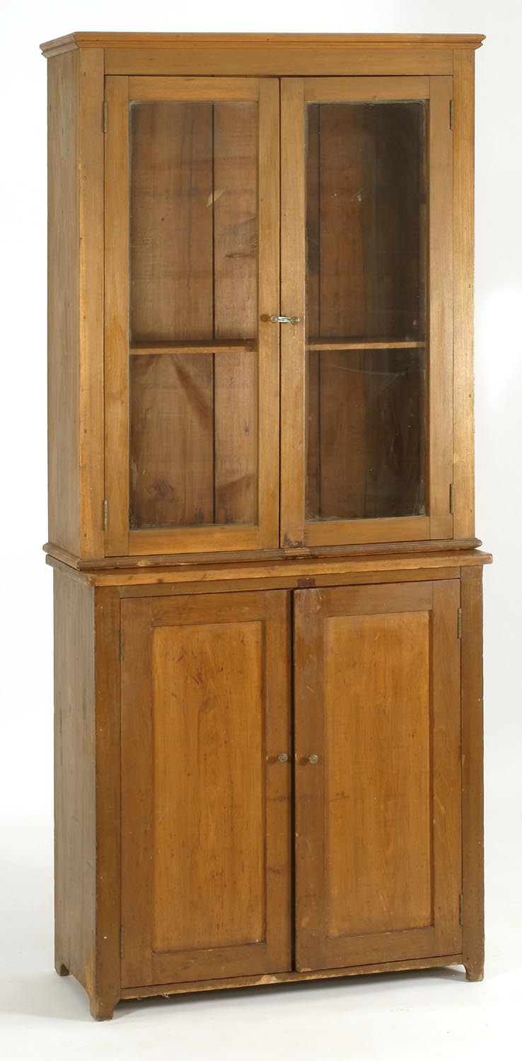 Appraisal: TH CENTURY TWO-PART STEPBACK KITCHEN CABINET with two glass doors