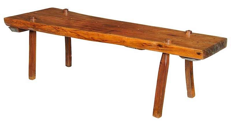 Appraisal: Walnut Slab Low Table or Bench American th century heavy