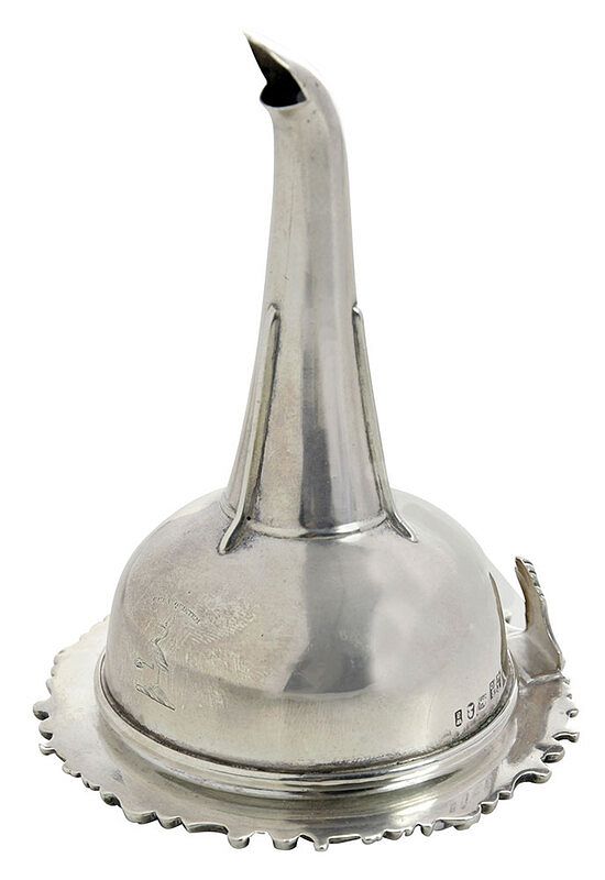 Appraisal: George IV English Silver Wine Funnel London two piece strainer