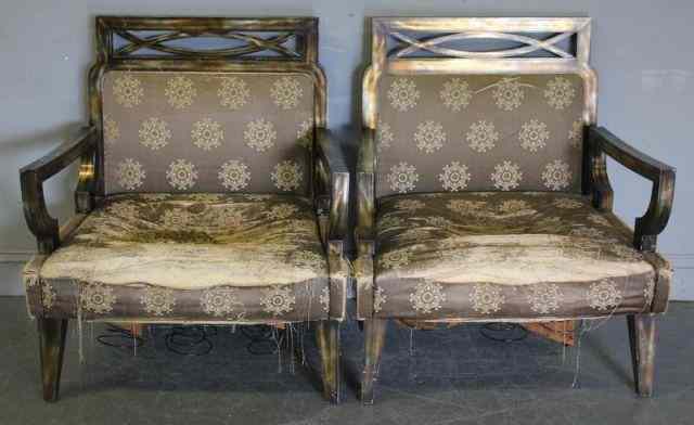 Appraisal: Pair of James Mont Lacquered Asian StyleUpholstered Chairs From a