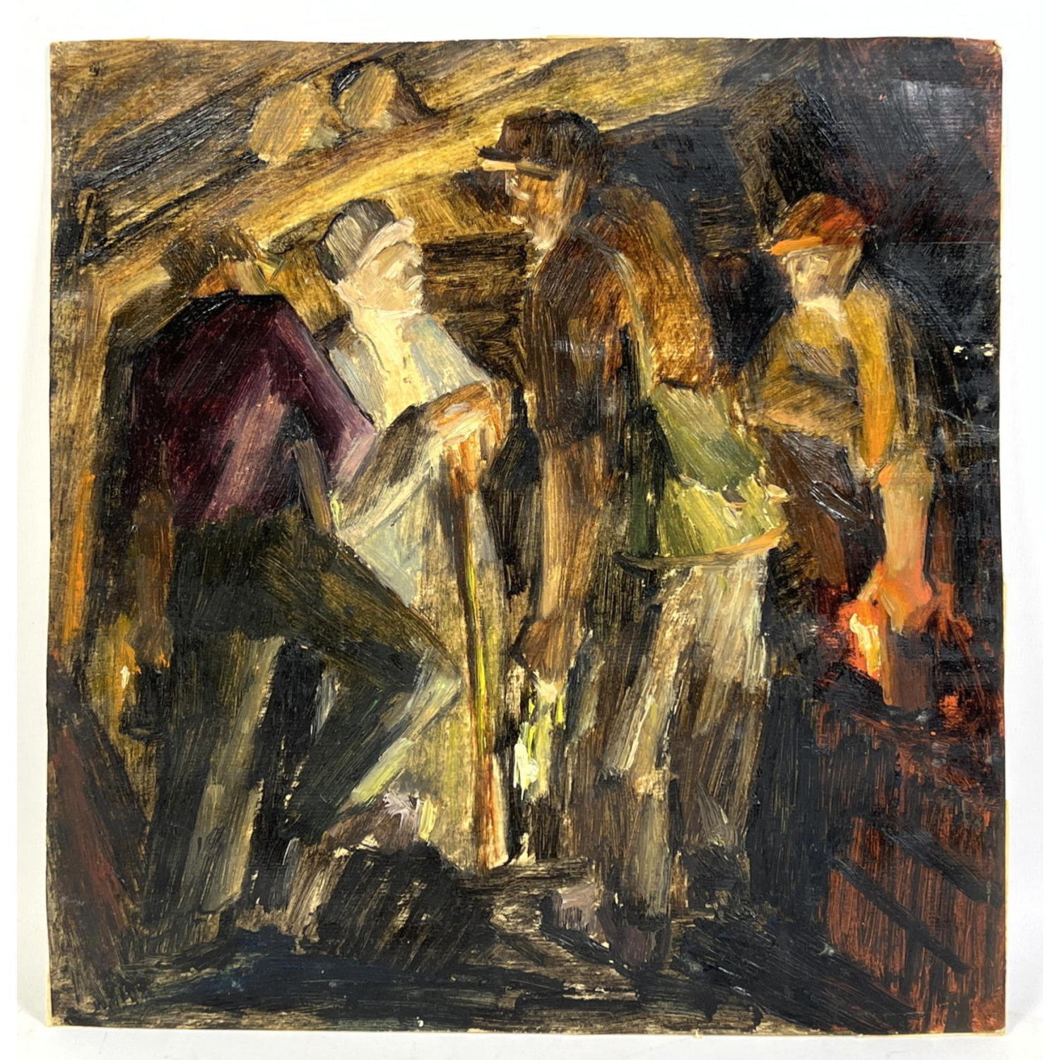 Appraisal: Painting on Paper of Coal Mine Workers Dimensions Image Size