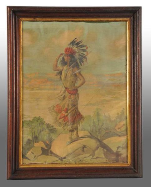 Appraisal: Early Fabric Print Featuring Indian Princess Description Circa Framed with