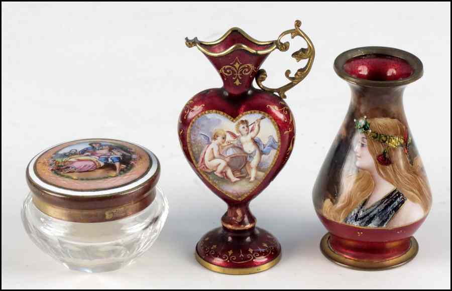 Appraisal: VIENNESE ENAMELED EWER Together with an enamel portrait vase and