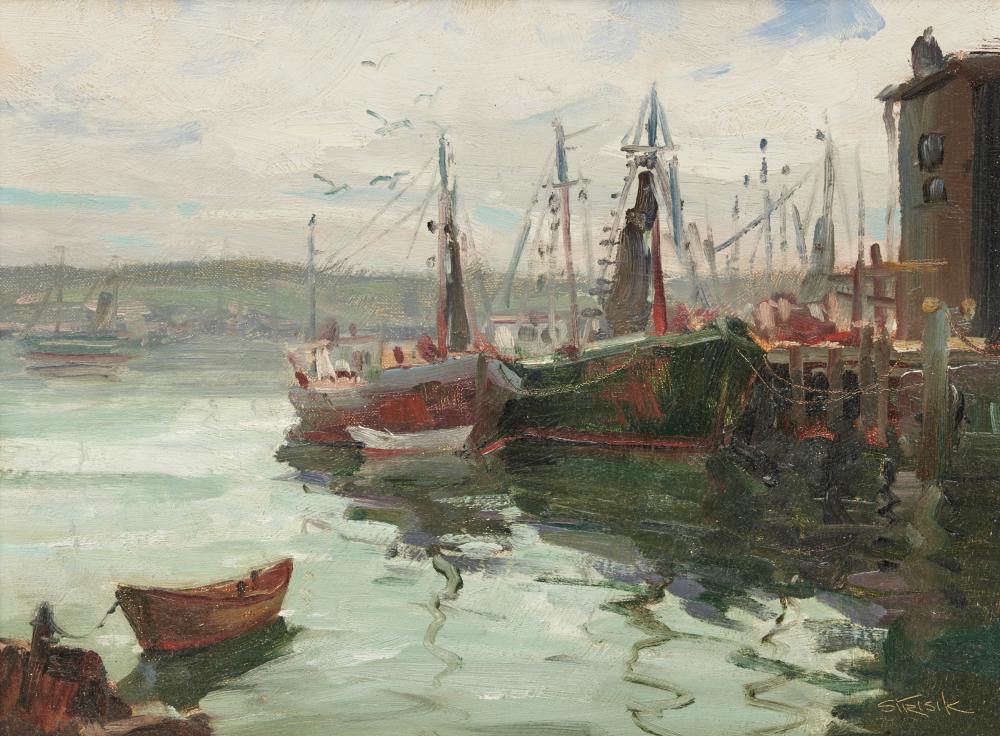 Appraisal: PAUL STRISIK American - Gloucester Harbor oil on canvas board