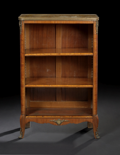 Appraisal: Transitional Louis XV into Louis XVI-Style Kingwood and Marble-Top Bookcase