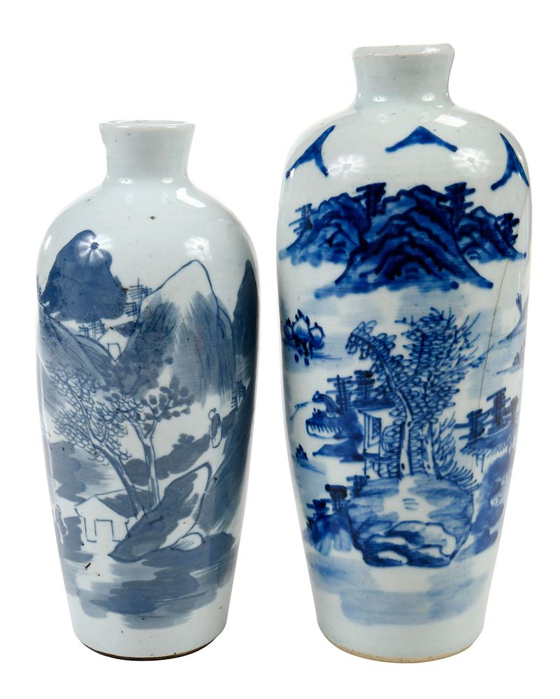 Appraisal: Two Chinese Blue and White Porcelain Poem Vases probably late