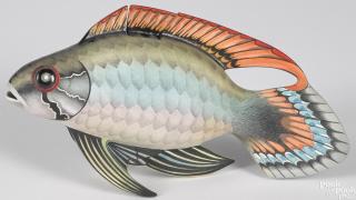 Appraisal: Annette Corcoran American b painted porcelain Agassiz's Dwarf Cichlid teapot