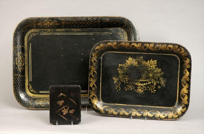 Appraisal: Two T le-Peinte Trays Together with a Japanese lacquer covered