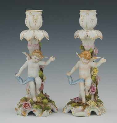 Appraisal: A Von Schierholz Pair of Porcelain Angel Candleholders Thuringia Germany