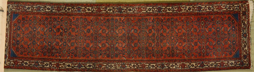 Appraisal: ORIENTAL RUG HAMADAN RUNNER ' x ' Herati design on