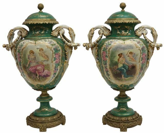 Appraisal: lot of Sevres style porcelain covered urns th c entirety