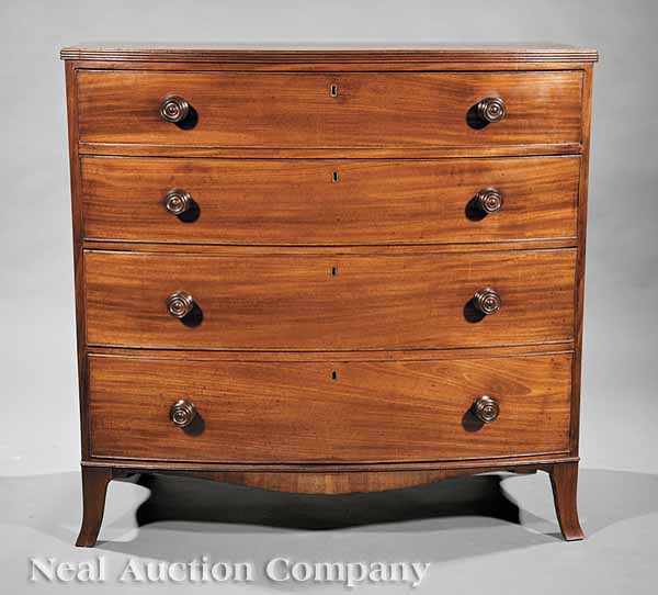 Appraisal: An Antique George III-Style Mahogany Bowfront Chest of Drawers reeded