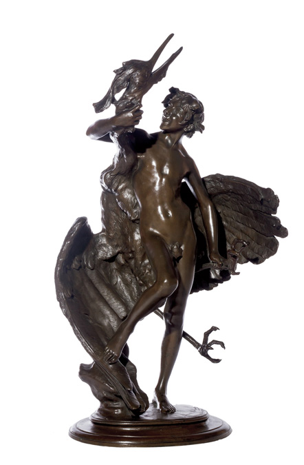 Appraisal: FREDERICK WILLIAM MacMONNIES American - Young Faun with Heron bronze