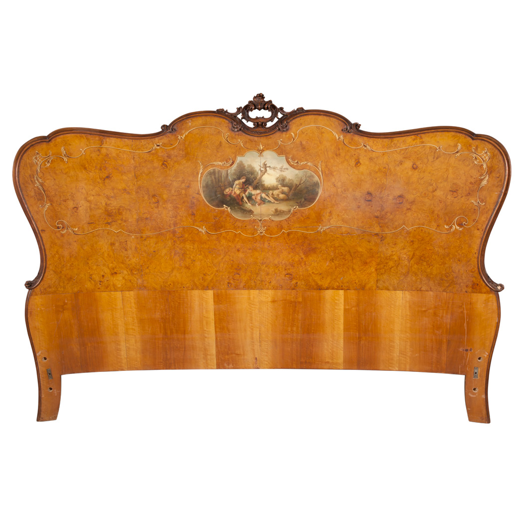 Appraisal: Rococo Style Parcel Painted Walnut Bedstead Second quarter of the