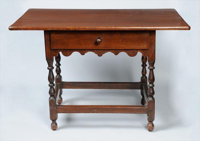 Appraisal: NEW ENGLAND RED-STAINED PINE TAVERN TABLE The rectangular top over