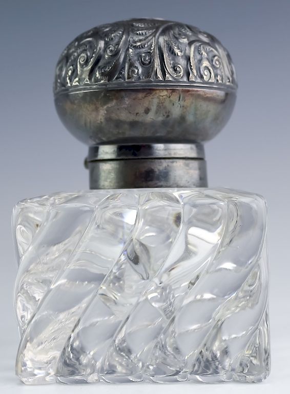 Appraisal: Antique French Silver Plate Mounted Lidded Inkwell Antique French crystal