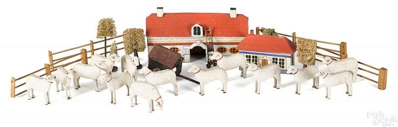 Appraisal: Nuremberg carved and painted sheep farm Nuremberg carved and painted