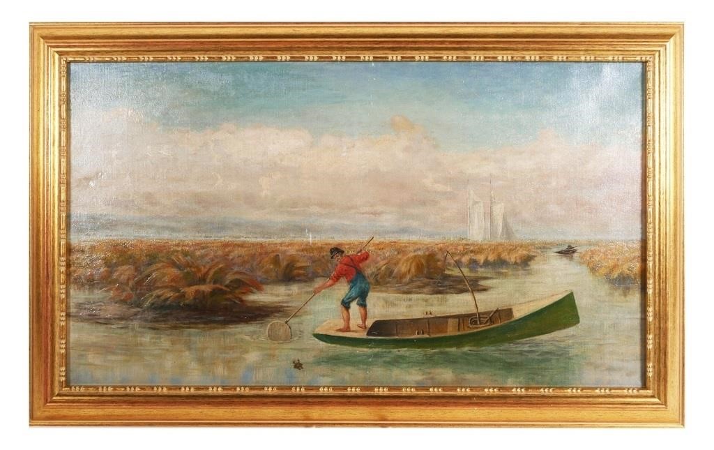 Appraisal: th Century oil on canvas painting of a fisherman in