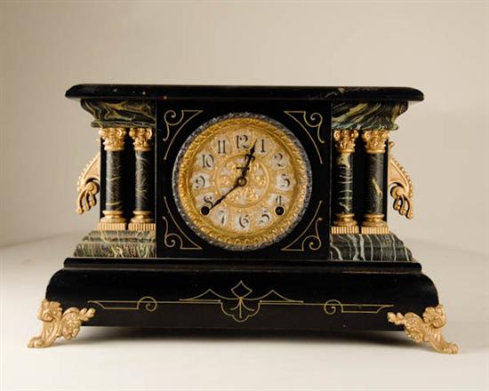 Appraisal: Ingraham Mantel Clock marbelized wood case day time and strike