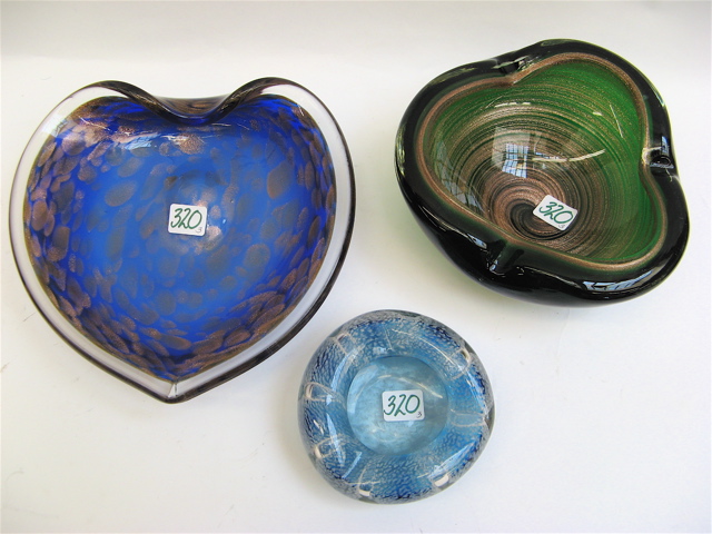 Appraisal: THREE PIECES OF MURANO ART GLASS BOWLS a shallow heart