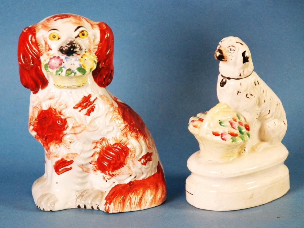 Appraisal: VICTORIAN STAFFORDSHIRE POTTERY MANTLE DOG in the form of a