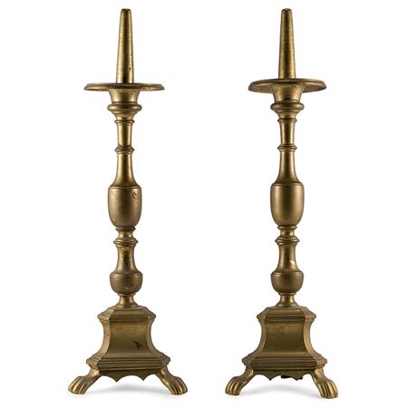 Appraisal: Pair of Dutch Baroque Style Brass Pricket Sticks Estimate -