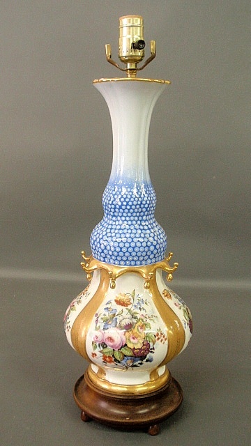 Appraisal: - French porcelain lamp with hand-painted floral decoration h top