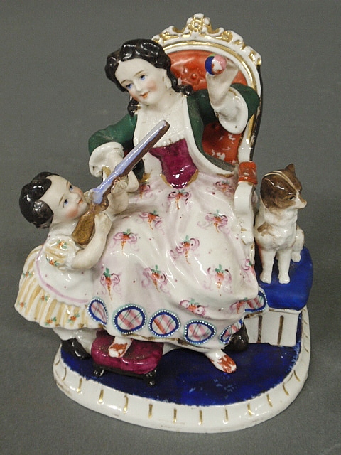 Appraisal: - Victorian porcelain inkstand the lid with a seated mother