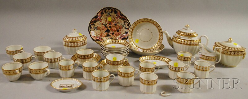 Appraisal: Thirty-four-piece English Gilt and Hand-painted Porcelain Partial Tea Service a