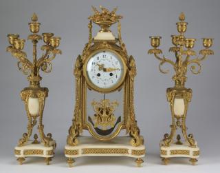 Appraisal: th c French clock garniture set h th century French