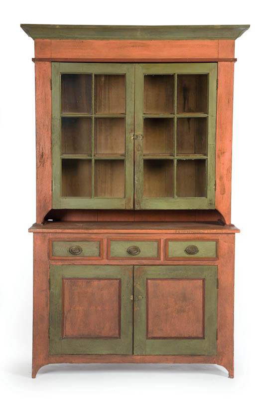 Appraisal: WALL CUPBOARD American mid th century ash and poplar Two-piece