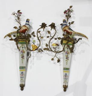 Appraisal: Pair of continental style porcelain and gilt bronze mounted wall