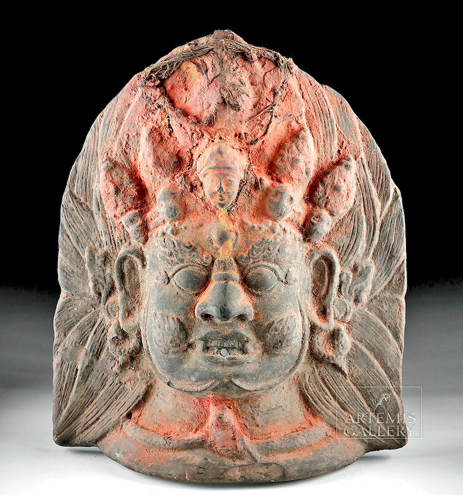 Appraisal: th C Nepalese Terracotta Bhairava Mask w Puja Central Asia