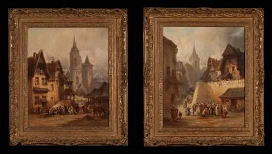 Appraisal: Leonard Saurfelt French c - Normandy Village Scenes pair of