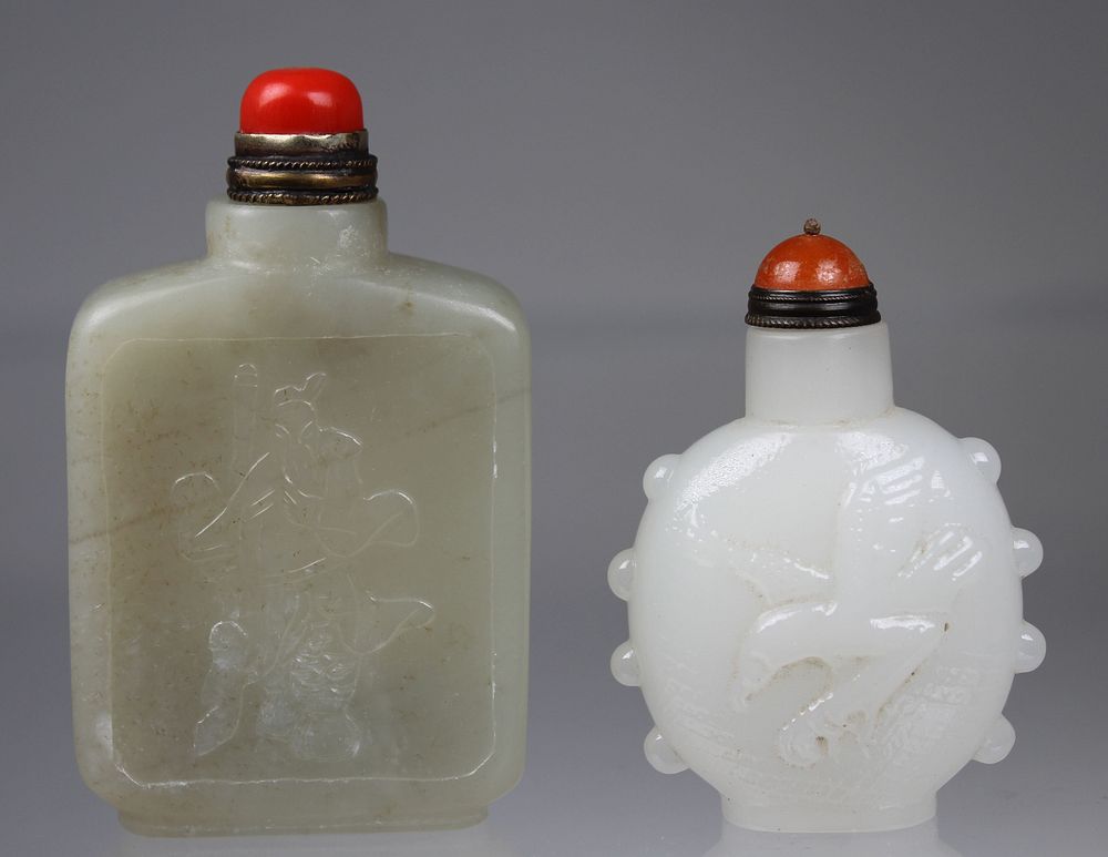 Appraisal: Chinese Carved Jade Snuff Bottles Chinese Carved Jade Snuff Bottles