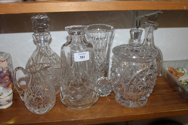 Appraisal: A COLLECTION OF CUT GLASSWARE including three decanters and stoppers