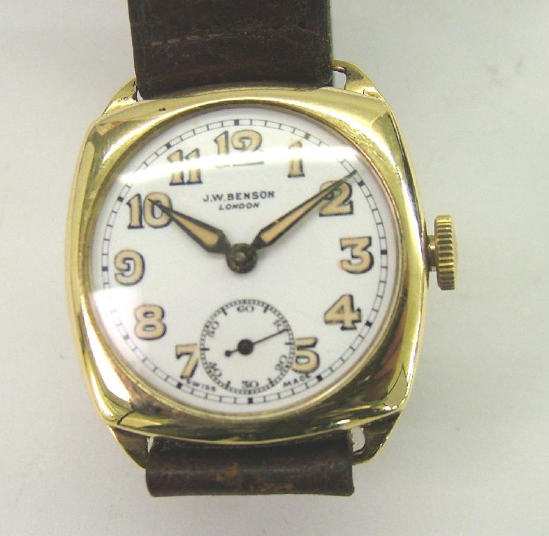 Appraisal: Early J W Benson k cushion cased gentleman's wristwatch hallmarked