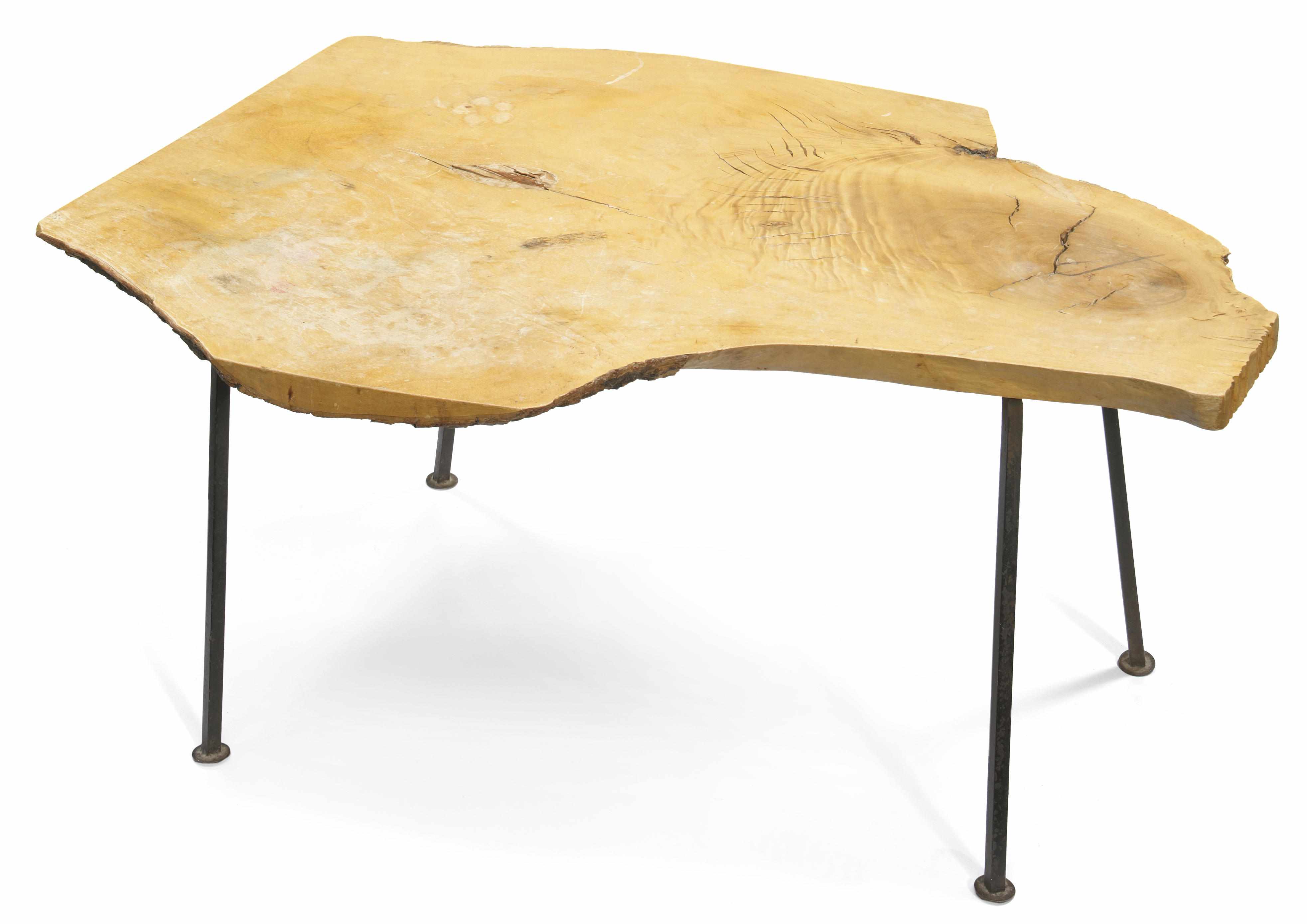 Appraisal: A William Haines wrought iron table base with later walnut