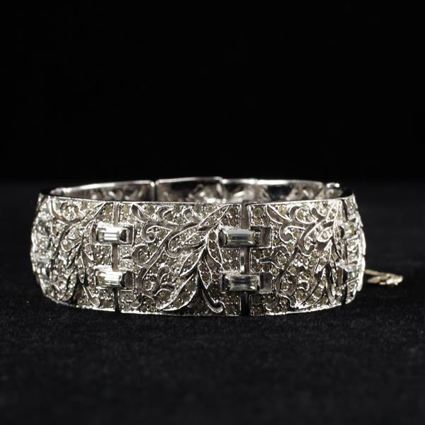 Appraisal: Unmarked Art Deco Pave Rhinestone Rhodium Plated Wide Bracelet with