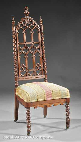 Appraisal: An American Gothic Carved Walnut Hall Chair mid- th c