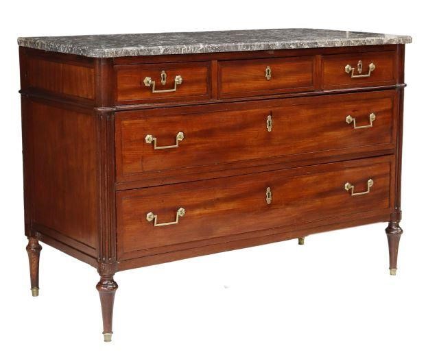 Appraisal: French Louis XVI style marble-top mahogany commode late th c