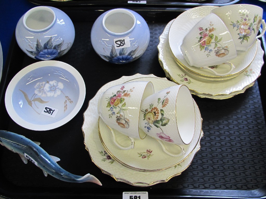 Appraisal: Pair of Royal Copenhagen vases dish four cups saucers and