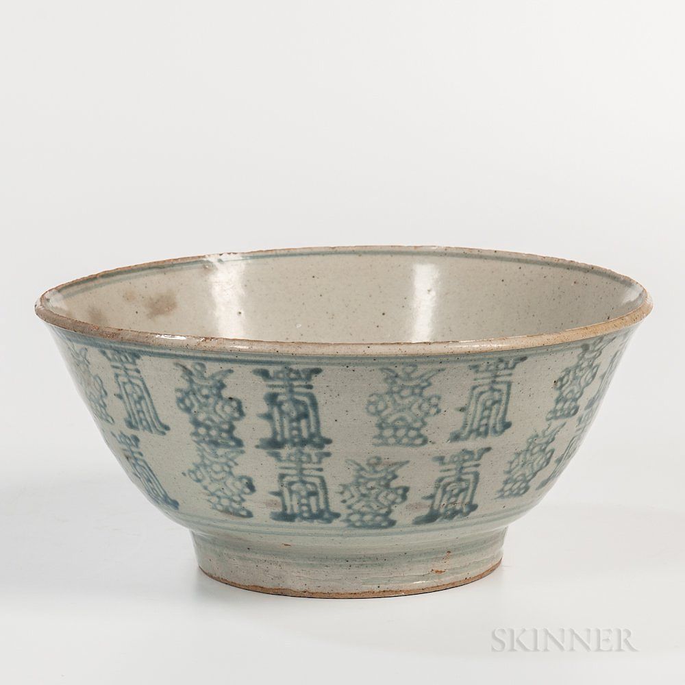 Appraisal: Large Blue and White Swatow Bowl Large Blue and White